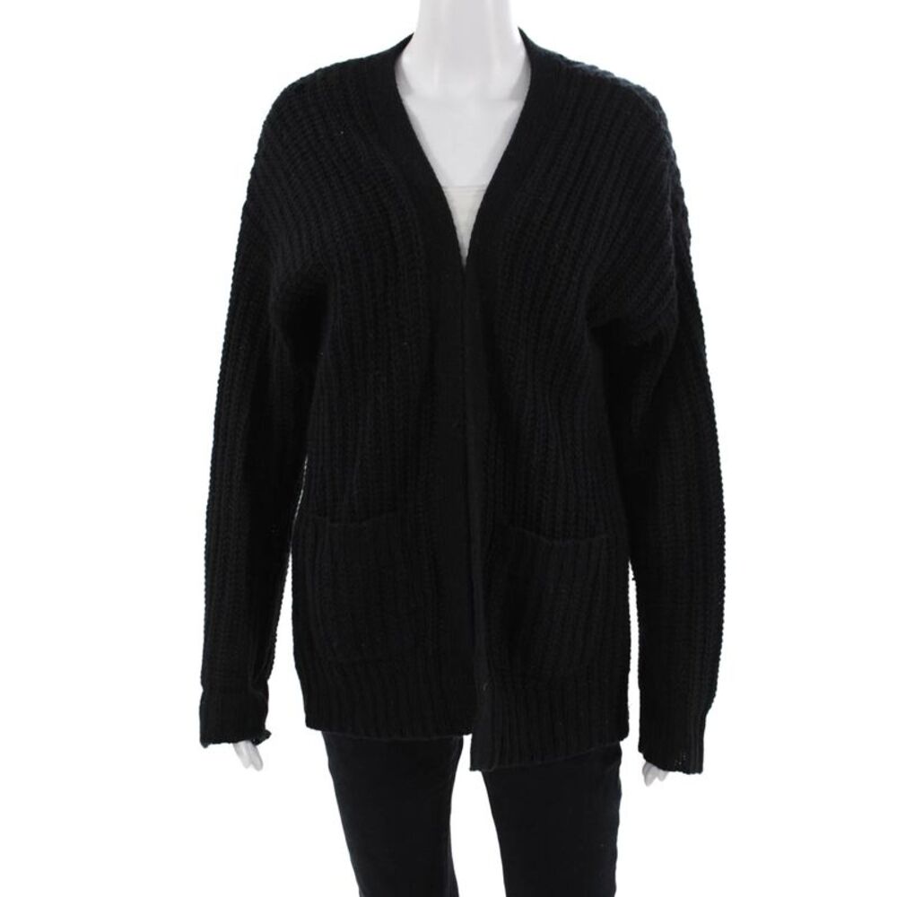 Barrow & Grove Unisex Black V-Neck Cardigan Cotton-Angora Blend Size L